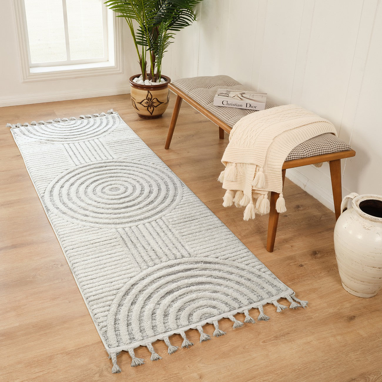 MATILDA Scandi Modern High Pile Ivory/Grey Area Rug Roomscene