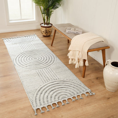 MATILDA Scandi Modern High Pile Ivory/Grey Area Rug Roomscene