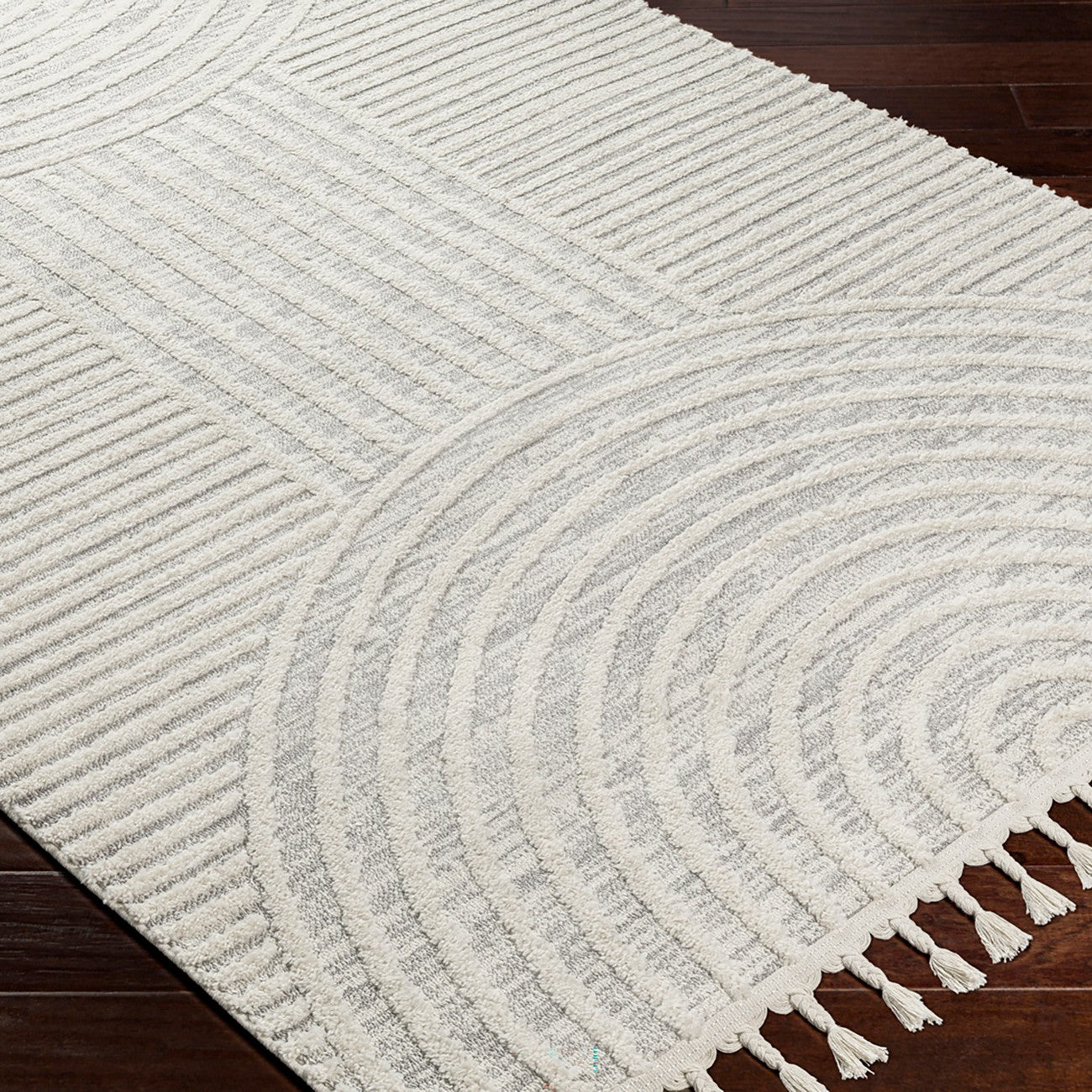 MATILDA Scandi Modern High Pile Ivory/Grey Area Rug Corner