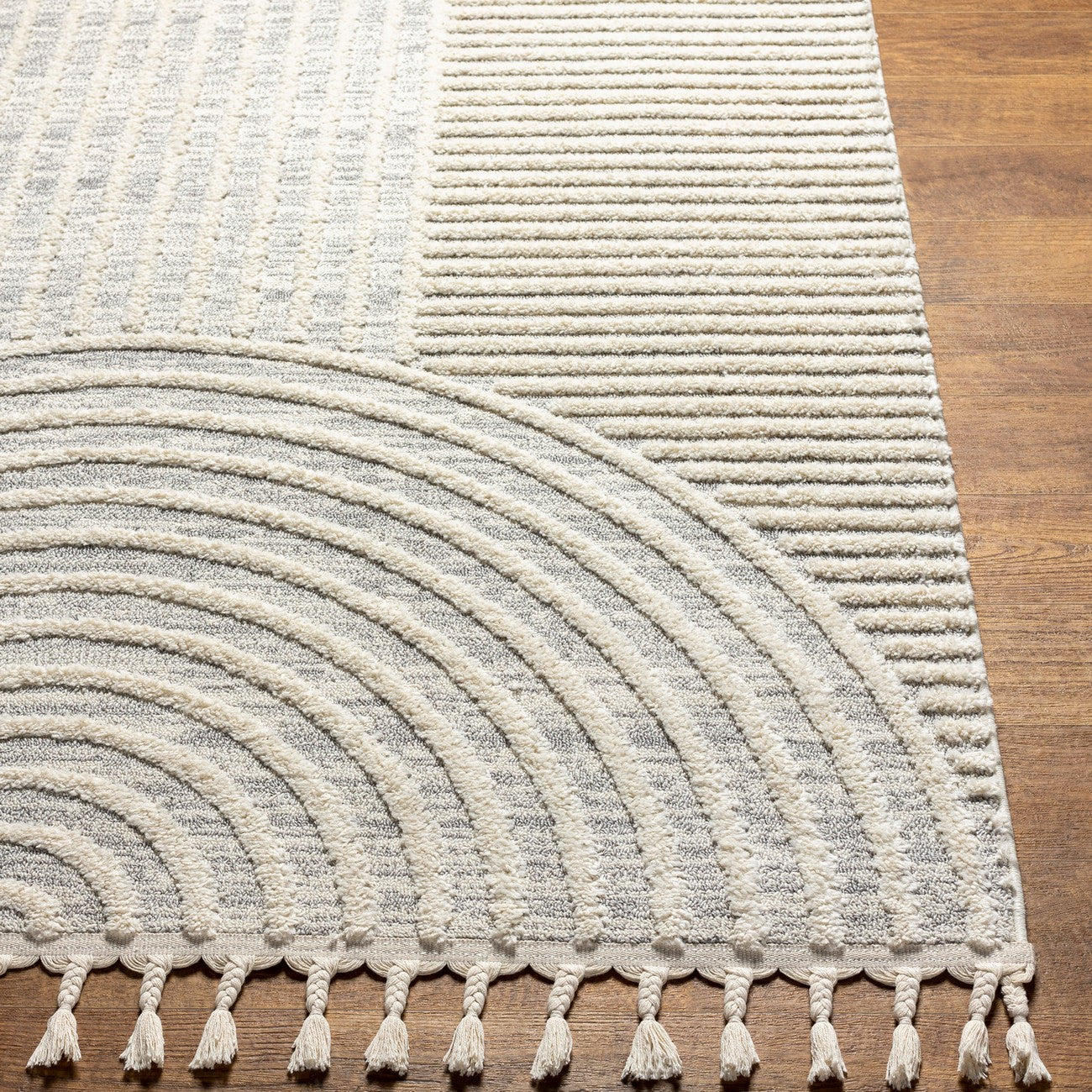 MATILDA Scandi Modern High Pile Ivory/Grey Area Rug Front