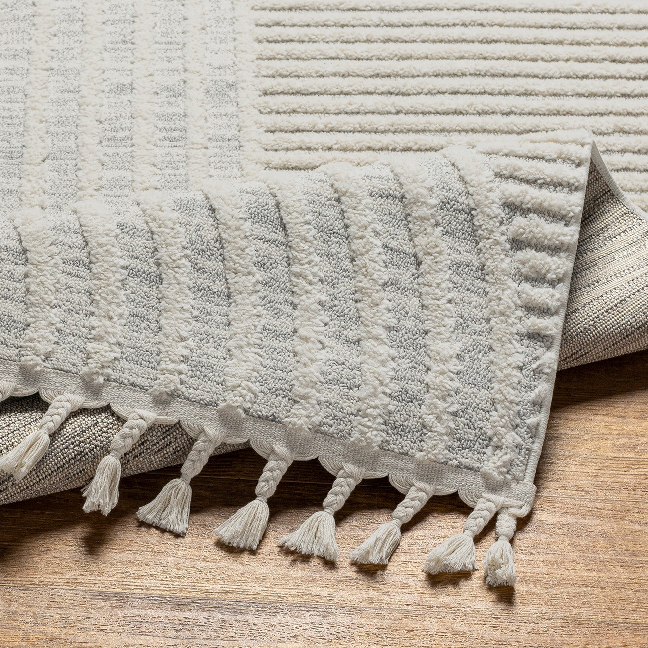 MATILDA Scandi Modern High Pile Ivory/Grey Area Rug Fold