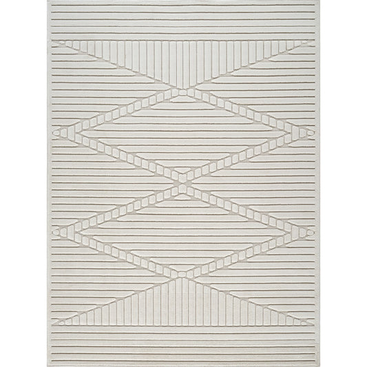 MITSUKO Indoor & Outdoor 3D High & Low Pile Textured White Area Rug Flat