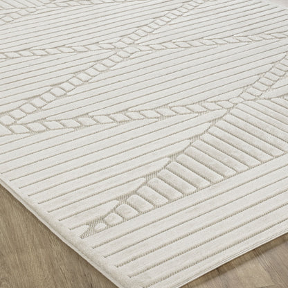 MITSUKO Indoor & Outdoor 3D High & Low Pile Textured White Area Rug Corner
