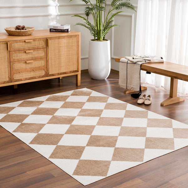 Ulric Beige Diamond Washable Area Rug