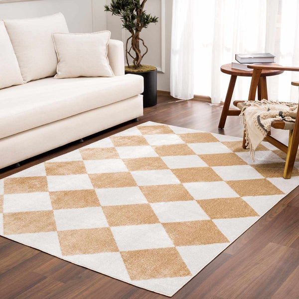 Ulric Light Beige Diamond Washable Area Rug