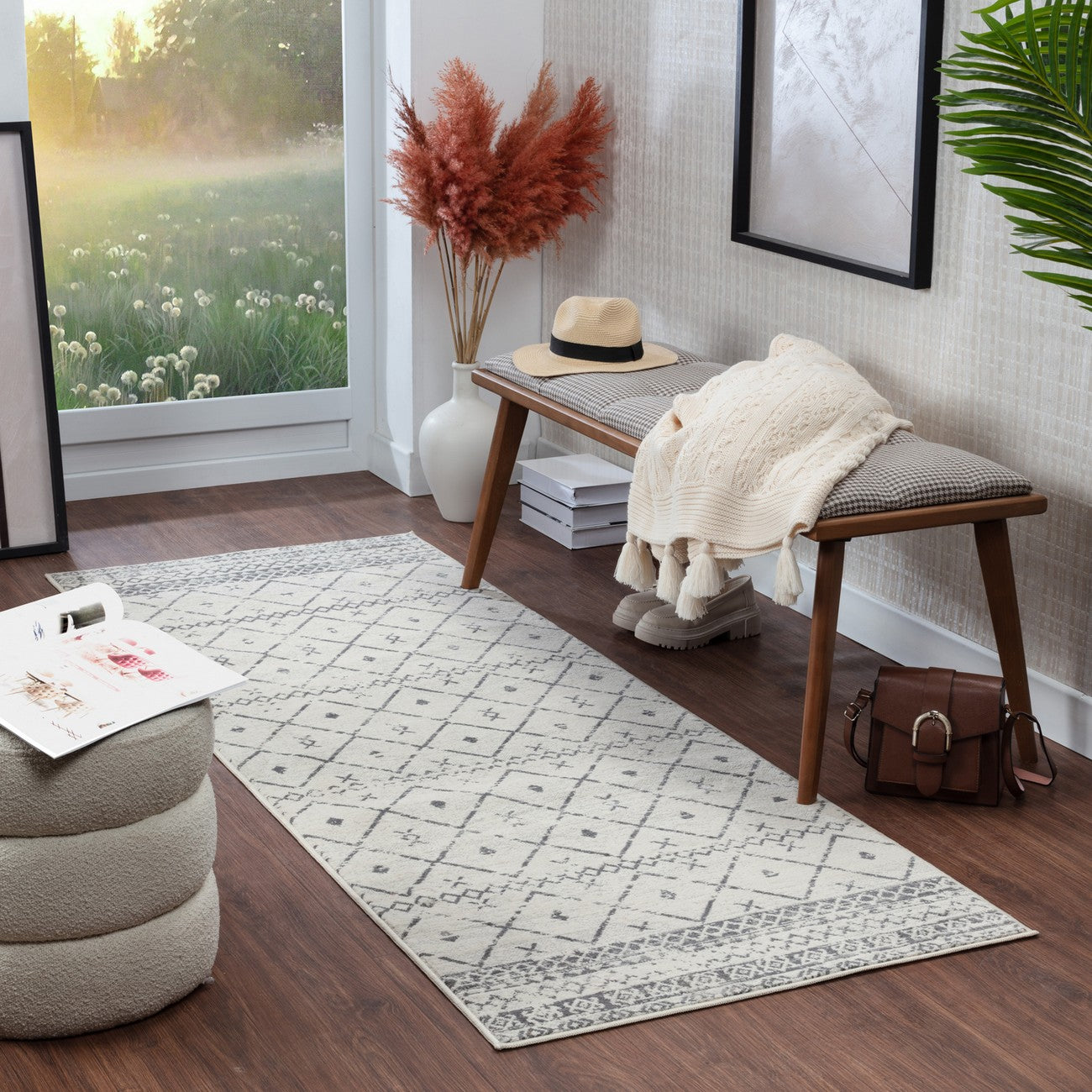 MYA Berber Geometric White Area Rug
