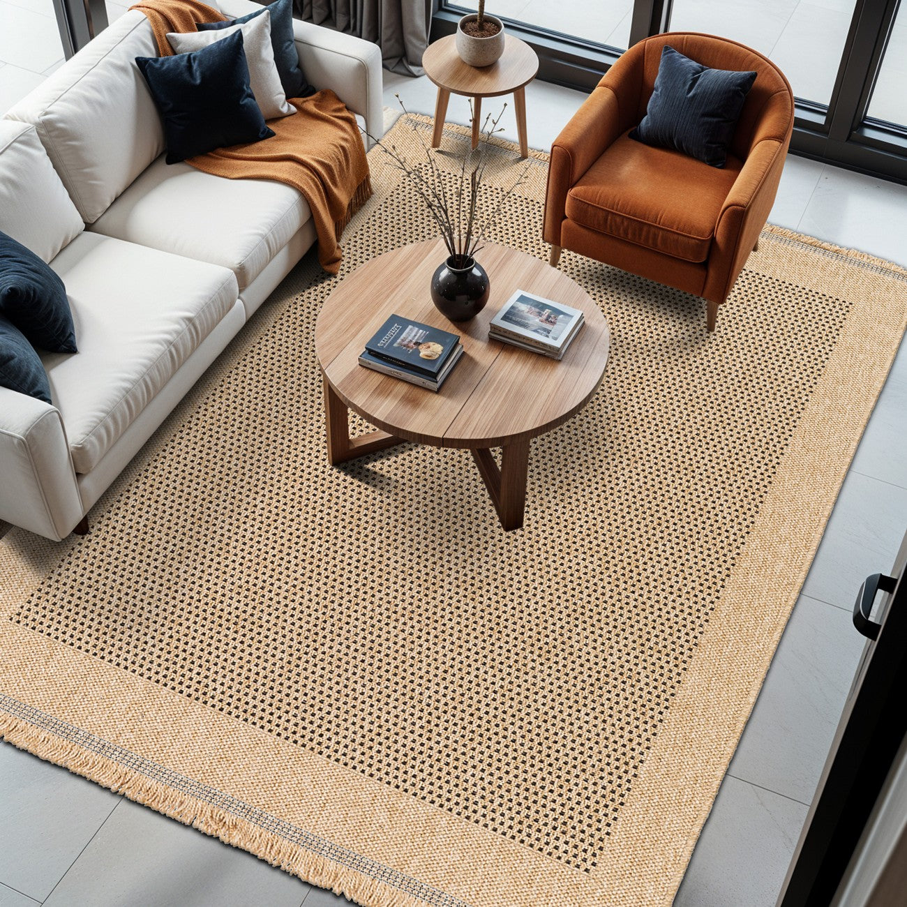 LORI Indoor & Outdoor Cottage Jute-Look Beige/Brown Area Rug Roomscene