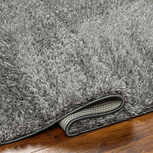 SOSO Round Shaggy Solid Color Plush Pile Dark Grey Area Rug Fold