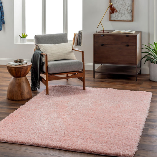 SOSO Round Shaggy Solid Color Plush Pile Pink Area Rug Pink Roomscene