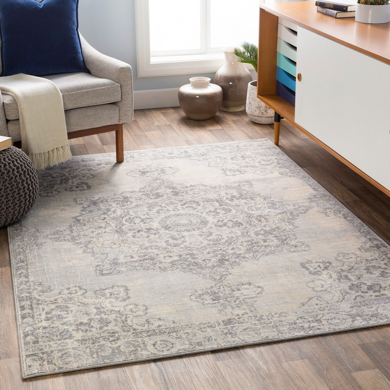 LOLA Vintage Traditional Oriental Boho Cream Area Rug Roomscene