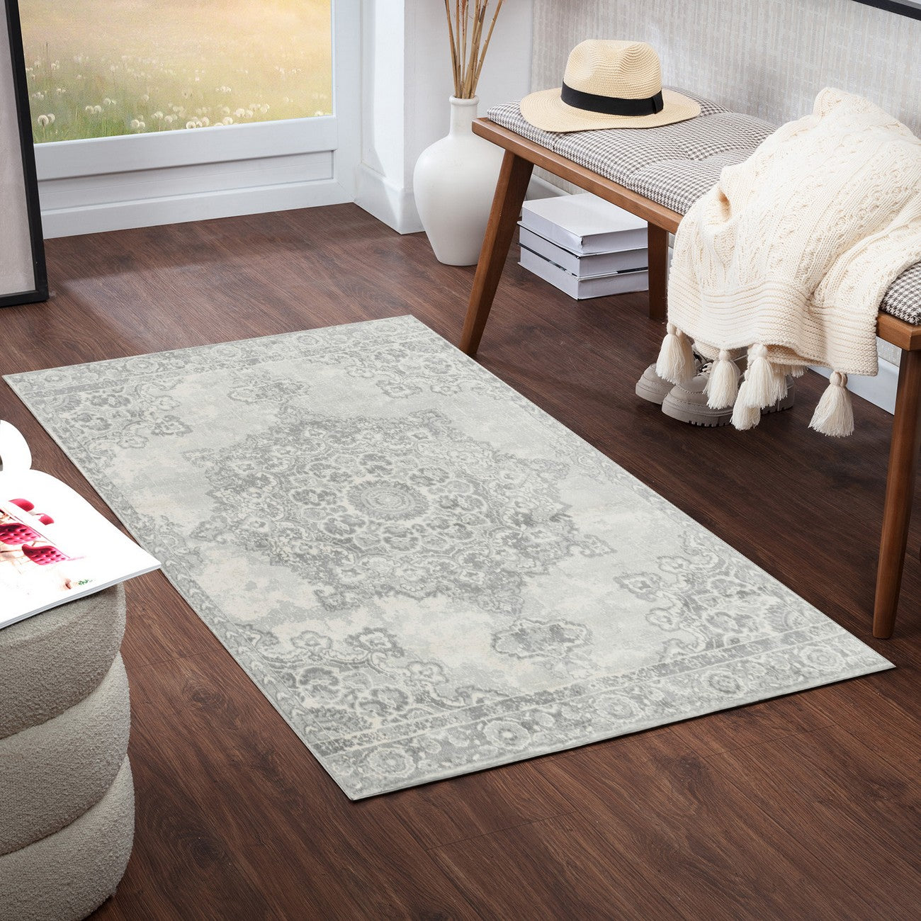 LOLA Vintage Traditional Oriental Boho Cream Area Rug Roomscene