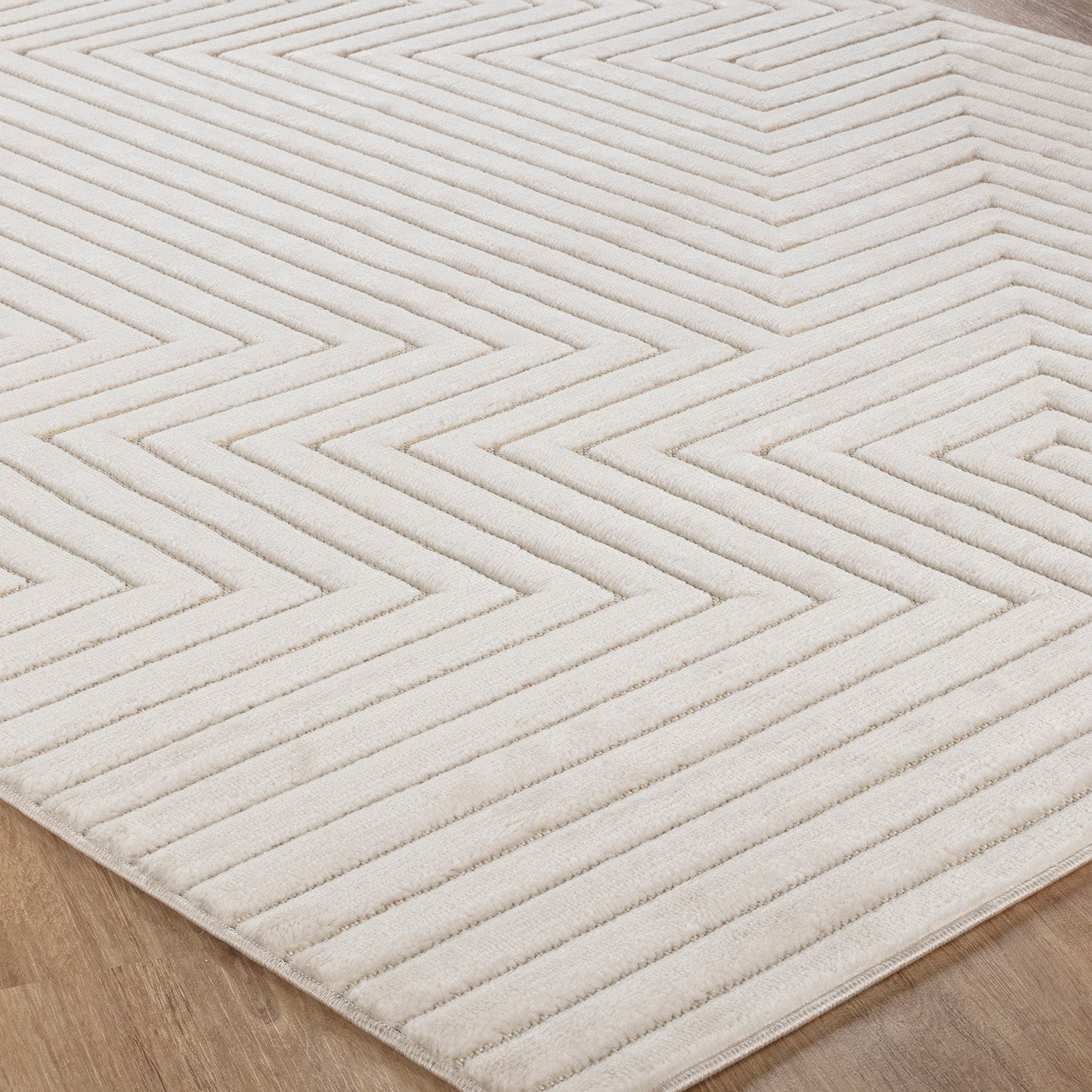 NAOKO Indoor & Outdoor 3D High & Low Pile Textured White Area Rug Corner