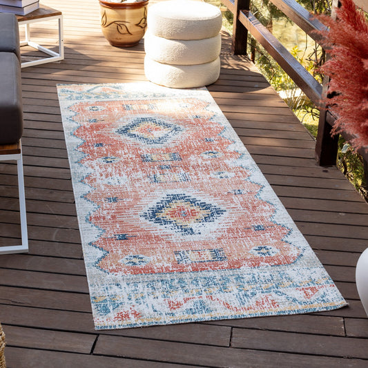 NAWEL GROVE Indoor & Outdoor Global Burnt Orange Area Rug Roomscene