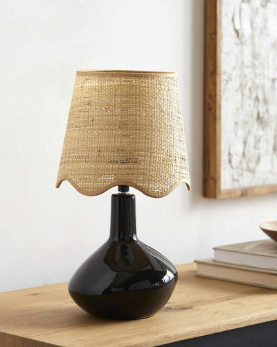 Neuenhagen Black Rattan Ceramic Table Lamp