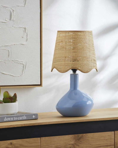 Neuenhagen Blue Rattan Ceramic Table Lamp