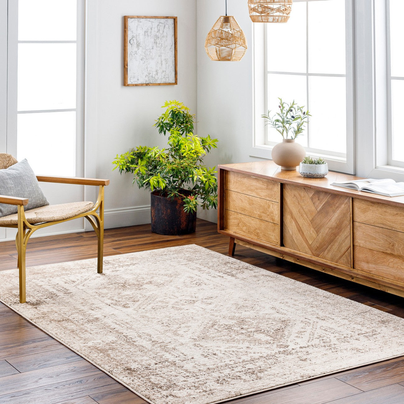 NEELAM Vintage Oriental Boho Brown Area Rug Roomscene