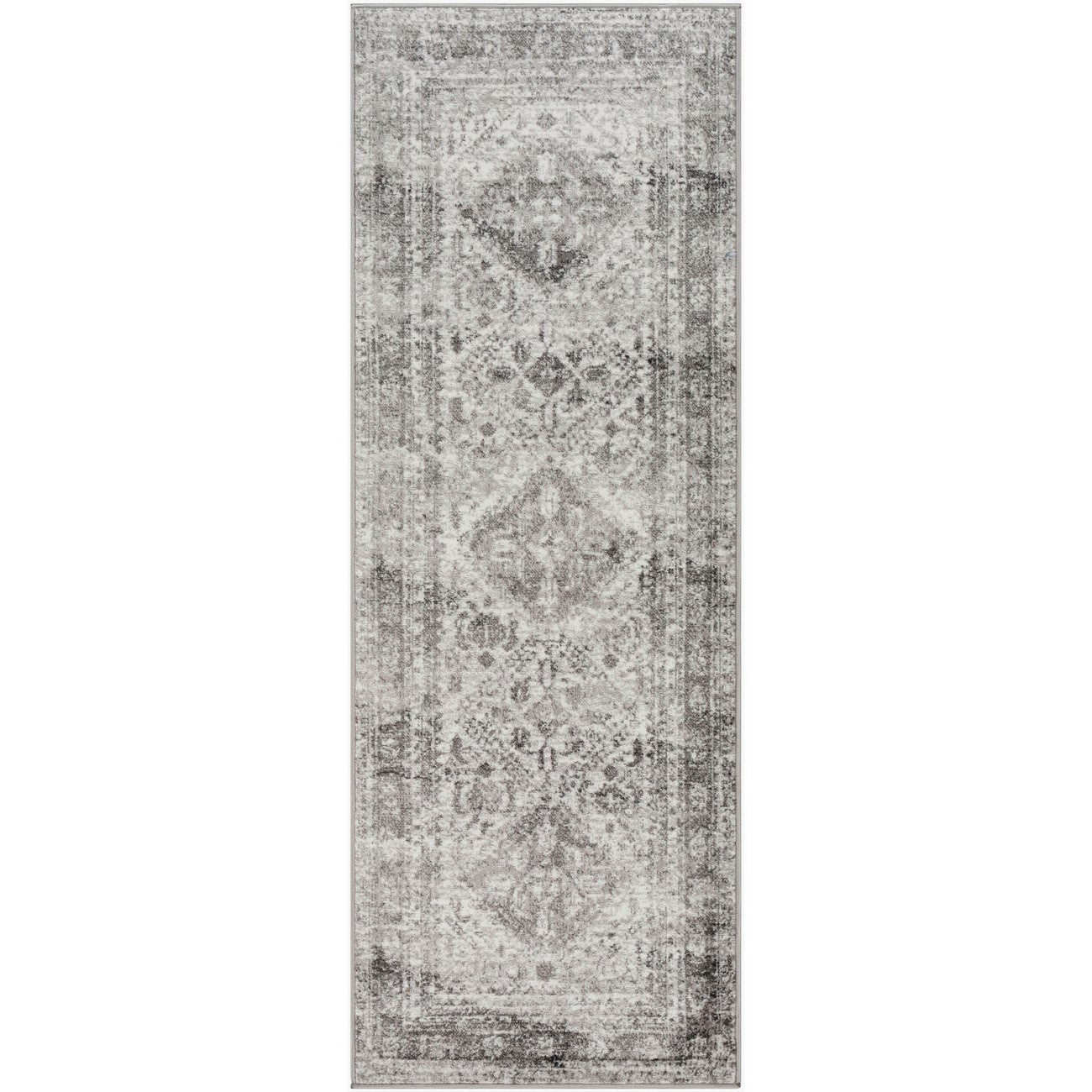 NEELAM Vintage Traditional Oriental Boho Light Grey/White/Charcoal Area Rug