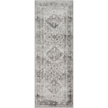 NEELAM Vintage Traditional Oriental Boho Light Grey/White/Charcoal Area Rug