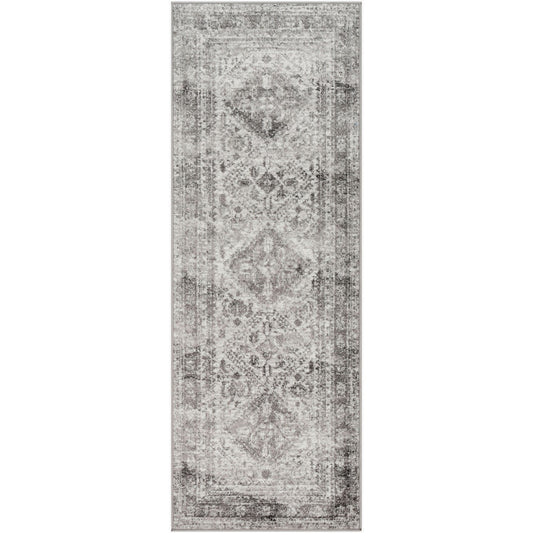 NEELAM Vintage Traditional Oriental Boho Light Grey/White/Charcoal Area Rug Flat