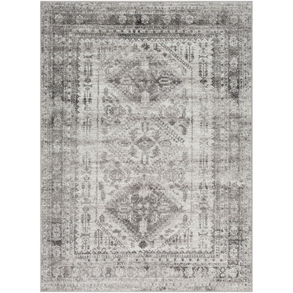 NEELAM Vintage Traditional Oriental Boho Light Grey/White/Charcoal Area Rug