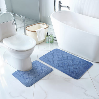 NILAH 2 Piece Machine Washable Non-Slip Blue Bathroom Rug Set Roomscene