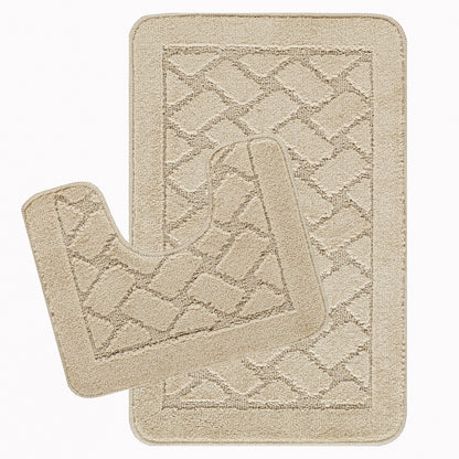NILAH  2 Piece Machine Washable Non-Slip Light Beige Bathroom Rug Set Set