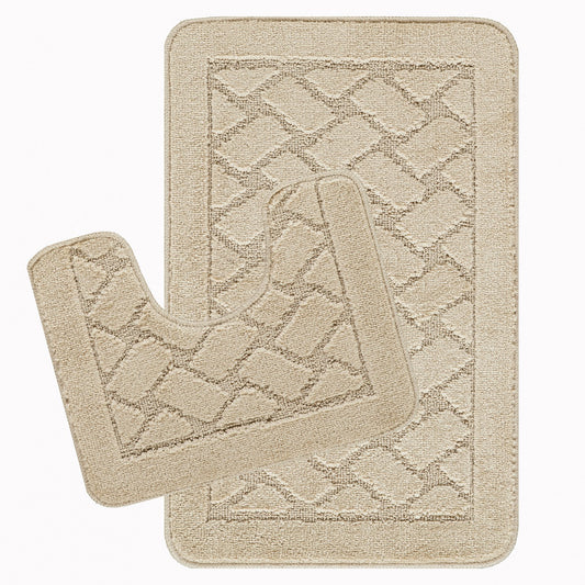 NILAH  2 Piece Machine Washable Non-Slip Light Beige Bathroom Rug Set Set