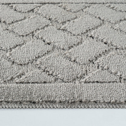 NILAH 2 Piece Machine Washable Non-Slip Light Grey Bathroom Rug Set Texture