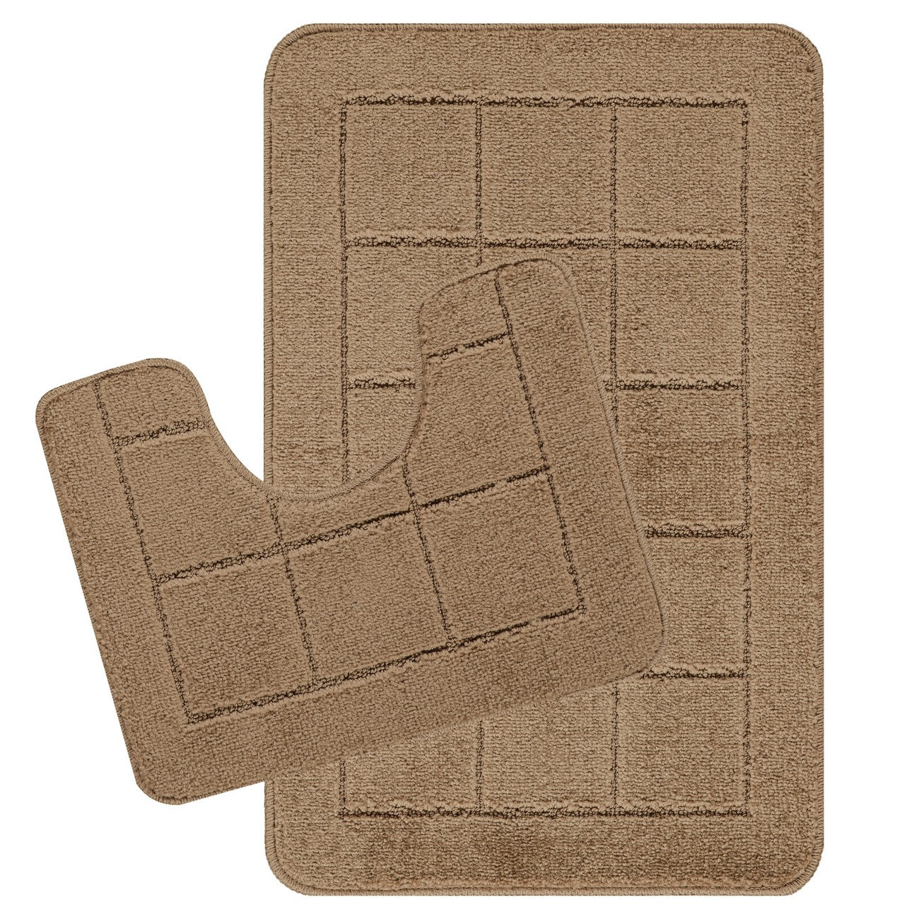 NOELLE Piece Machine Washable Non-Slip Brown Bathroom Rug Set Brown