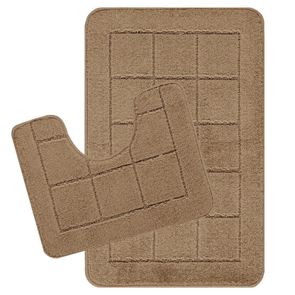 NOELLE Piece Machine Washable Non-Slip Brown Bathroom Rug Set Brown