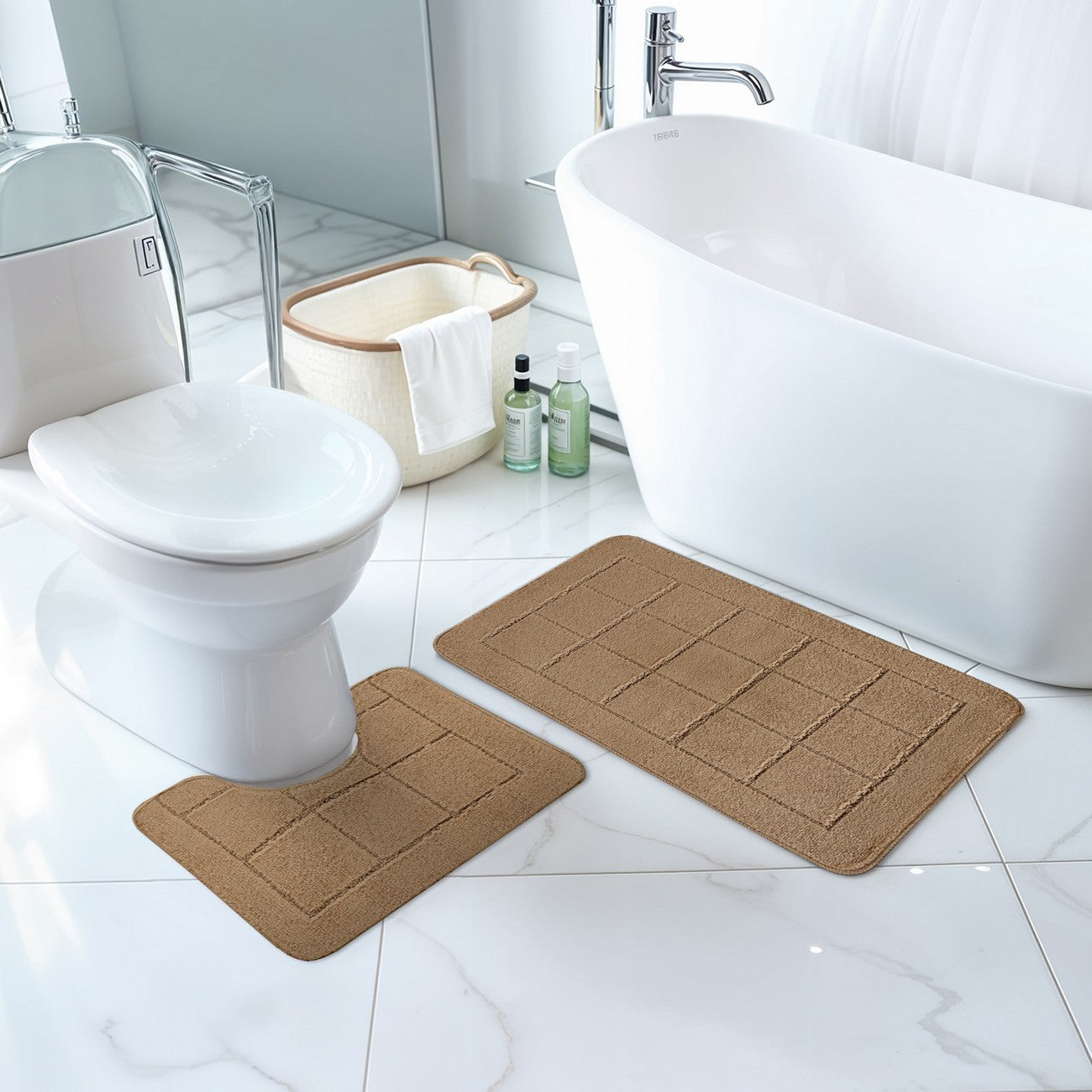 NOELLE Piece Machine Washable Non-Slip Brown Bathroom Rug Set Brown