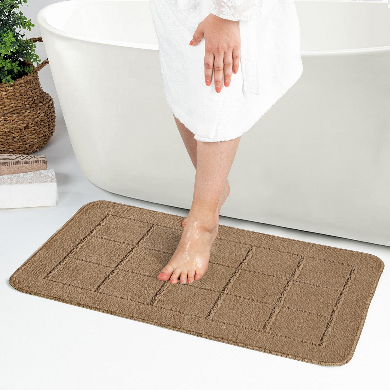 NOELLE Piece Machine Washable Non-Slip Brown Bathroom Rug Set Brown