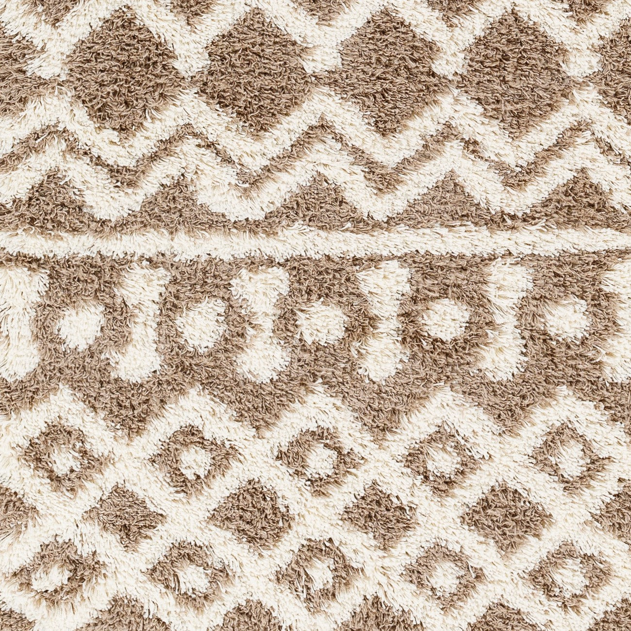 NOUR Shaggy Geometric Plush Pile Taupe Area Rug Swatch