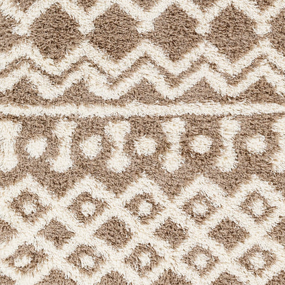 NOUR Shaggy Geometric Plush Pile Taupe Area Rug Swatch