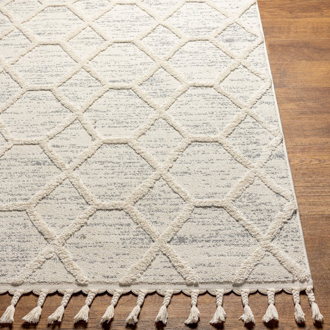 NORAH Scandi Geometric High Pile Ivory/Grey Area Rug Front
