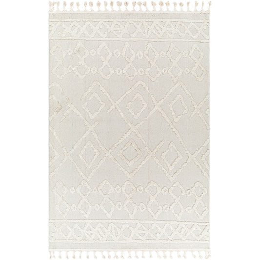 ELAINE Berber Geometric High Pile Cream Area Rug Flat