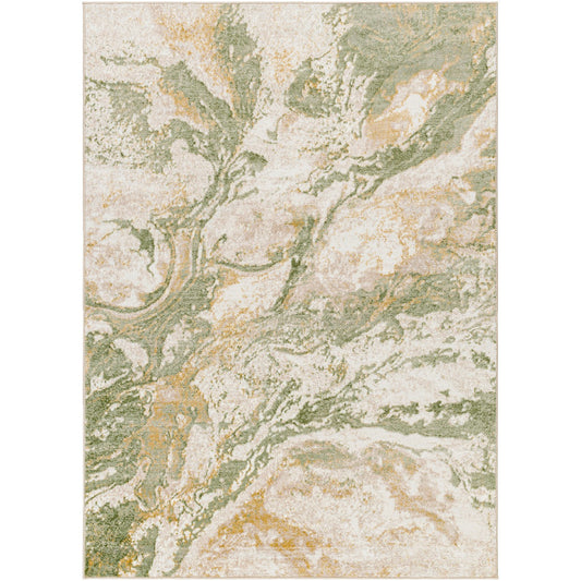 OCTAVIA Abstract Modern Marble Moss Green Area Rug Flat