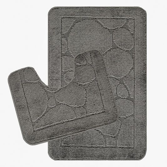 OLIVE 2 Piece Machine Washable Non-Slip Dark Grey Bathroom Rug Set Set