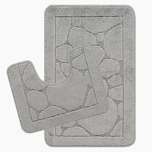 OLIVE 2 Piece Machine Washable Non-Slip Light Grey Bathroom Rug Set Set