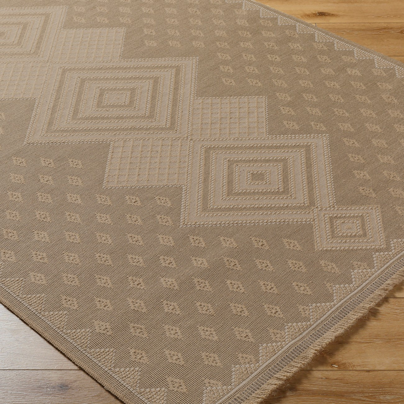 ORANOS Cottage Tan Machine Washable Jute Area Rug Corner