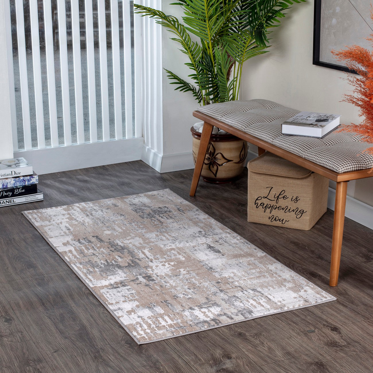 ORGANA Abstract Modern Marble White/Beige Area Rug Roomscene
