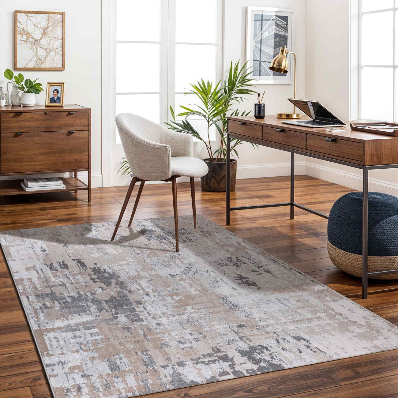 ORGANA Abstract Modern Marble White/Beige Area Rug Roomscene