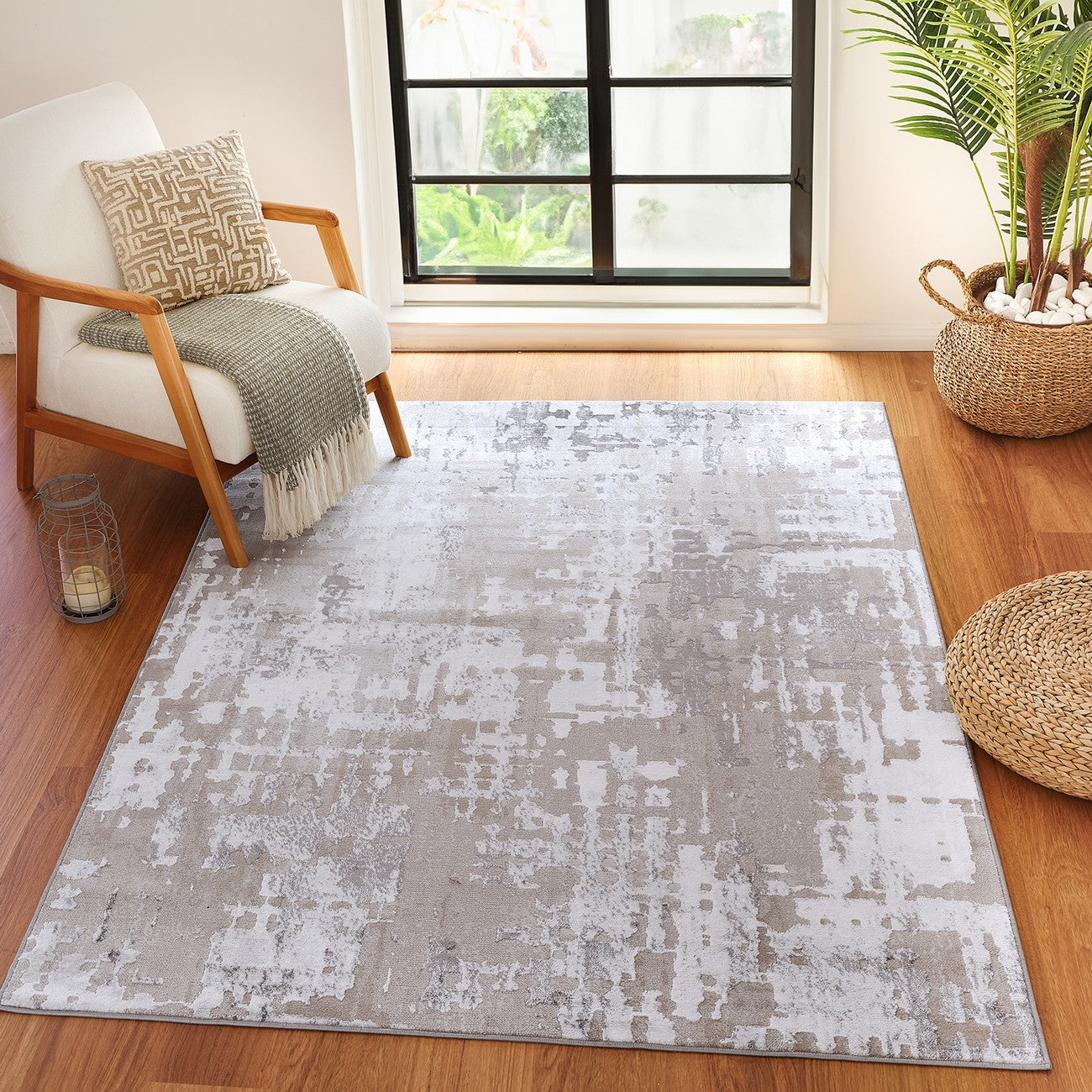 ORGANA Abstract Modern Marble White/Beige Area Rug Roomscene