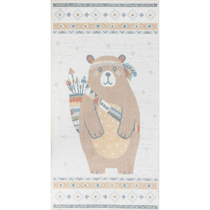 OURSIGENE Kids Machine Washable Beige/Brown Bedroom Area Rug Beige