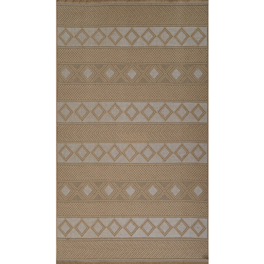 PARITA Cottage Tan/Cream Machine Washable Jute Area Rug Flat