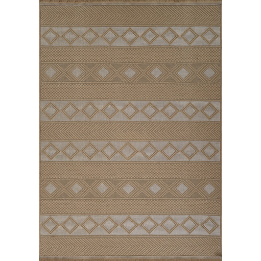PARITA Cottage Tan/Cream Machine Washable Jute Area Rug Flat