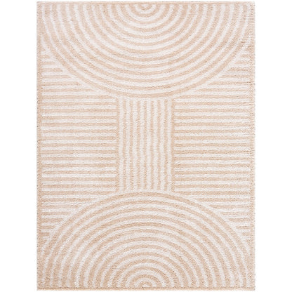 PAULINE Machine Washable Modern Shaggy Beige Area Rug Flat