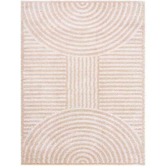 PAULINE Machine Washable Modern Shaggy Beige Area Rug Flat