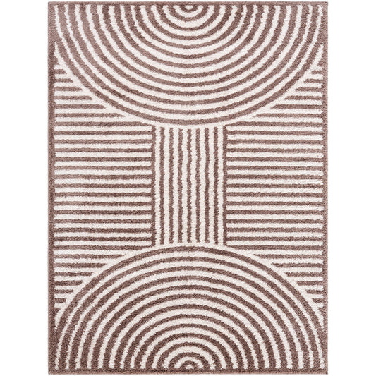 PAULINE Machine Washable Modern Shaggy Dark Brown Area Rug Flat