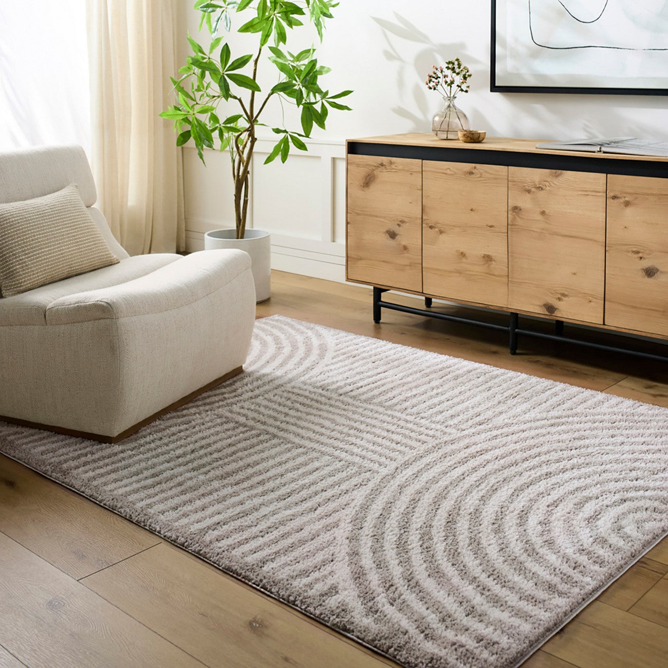 PAULINE Machine Washable Modern Shaggy Medium Grey Area Rug Roomscene